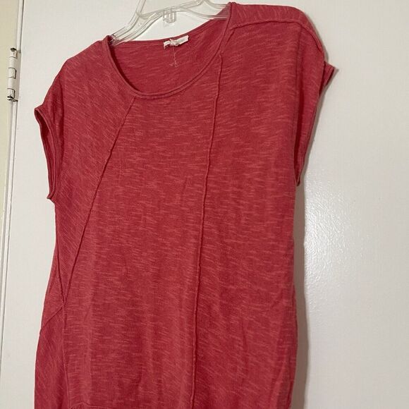 Eileen fisher coral pink linen blend short sleeve knit asymmetric top size small - Picture 5 of 6